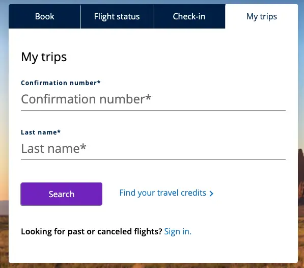 my trips page of United Airlines