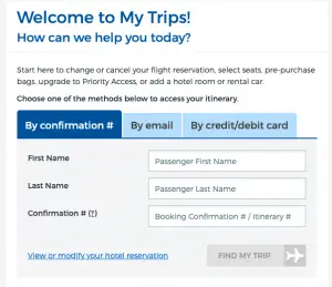 allegiant airlines mytrip page